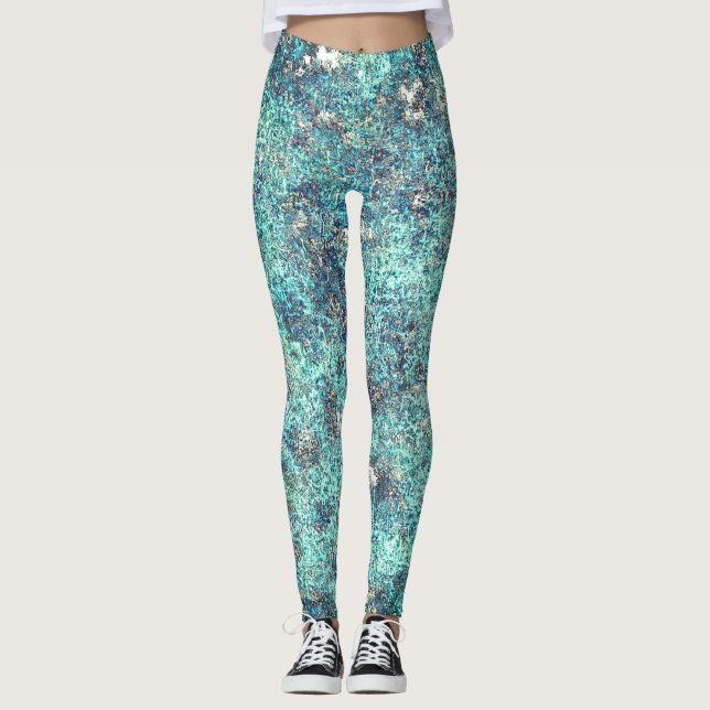 Leggings Ángulo de los hilos o azul y gris cian esponjoso (Anverso)