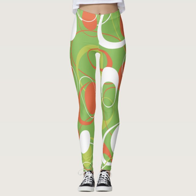 Leggings Anillos de Saturno verde y Naranja (Anverso)