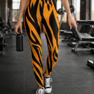 Leggings Animal Clásico de Raya de Tigre Naranja y Negro