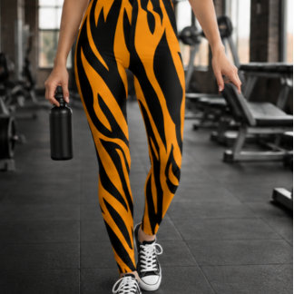 Leggings Animal Clásico de Raya de Tigre Naranja y Negro