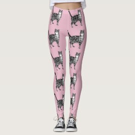 Leggings Animal de gato de Tabby Negro y Piernas rosadas