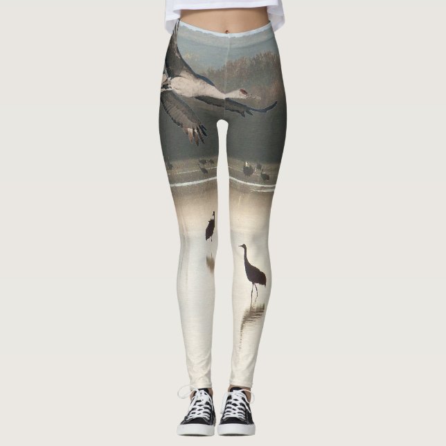 Leggings Animal de la fauna del pájaro de la grúa por todo (Anverso)