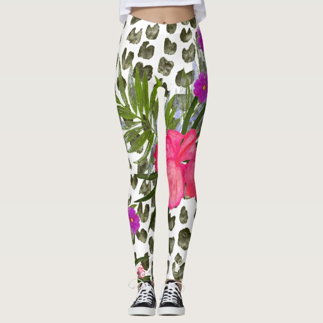 Leggings Animal Hibiscus: Patrón acuarela sin foco. (Anverso)
