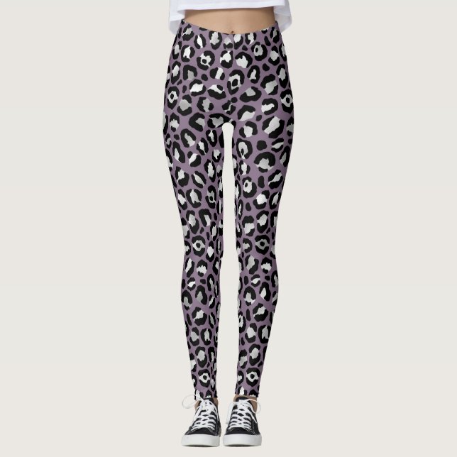 Leggings Animal morado de leopardo plateado imprime la leye (Anverso)