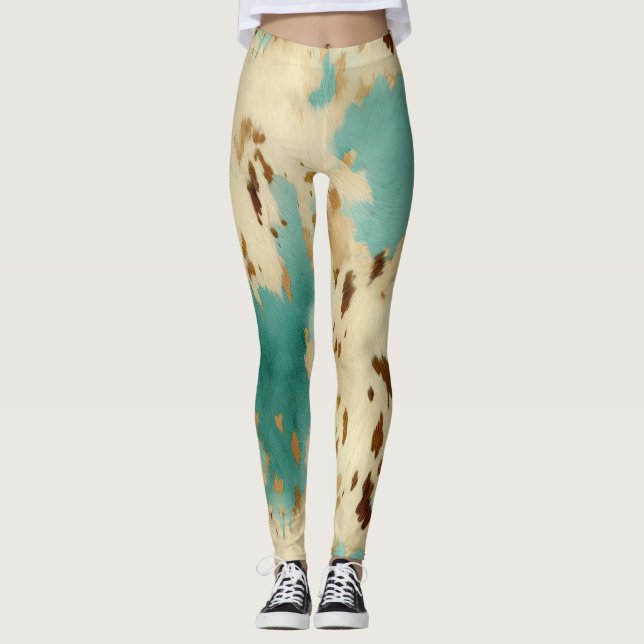 Leggings Animal Piel de vaca Turquesa de Oro Crema (Anverso)