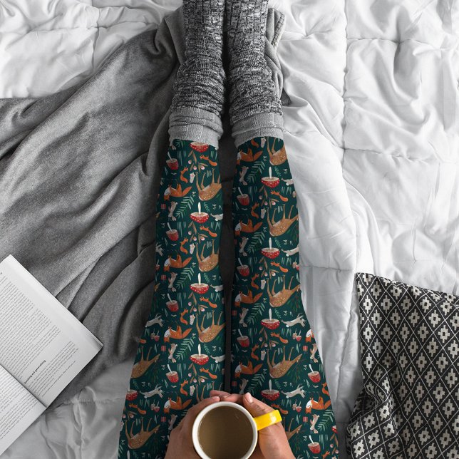 Leggings Animales adorables del bosque verde Navidad (Cute Woodland Animals Green Christmas Forest Leggings)