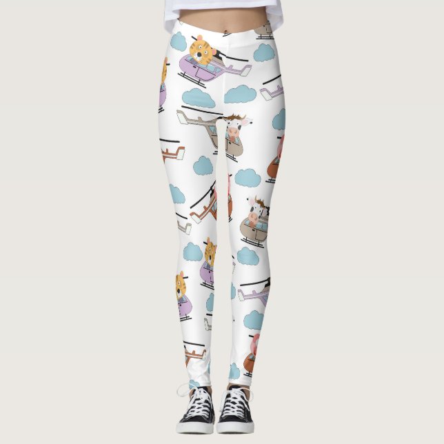 Leggings Animales Bonitos en Patrón de Helicóptero (Anverso)