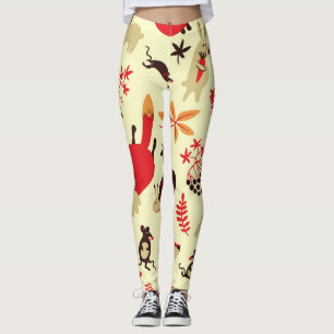 Leggings Animales de bosque, patrón de naturaleza otoñal.