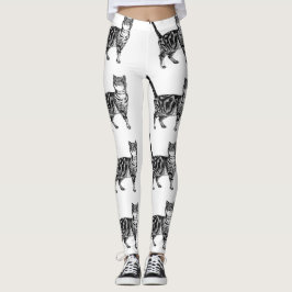 Leggings Animales de gato de Tabby Leguas blancas y negras
