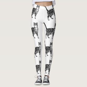Leggings Animales de gato de Tabby Leguas blancas y negras
