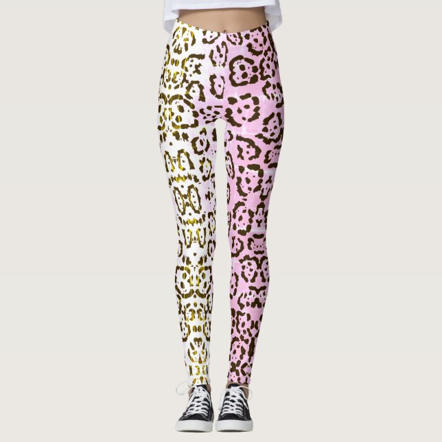 Leggings Animales de gatos de chitas rosadas pálidas (Anverso)