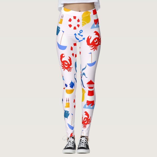 Leggings Animales del océano azul juguetones (Anverso)