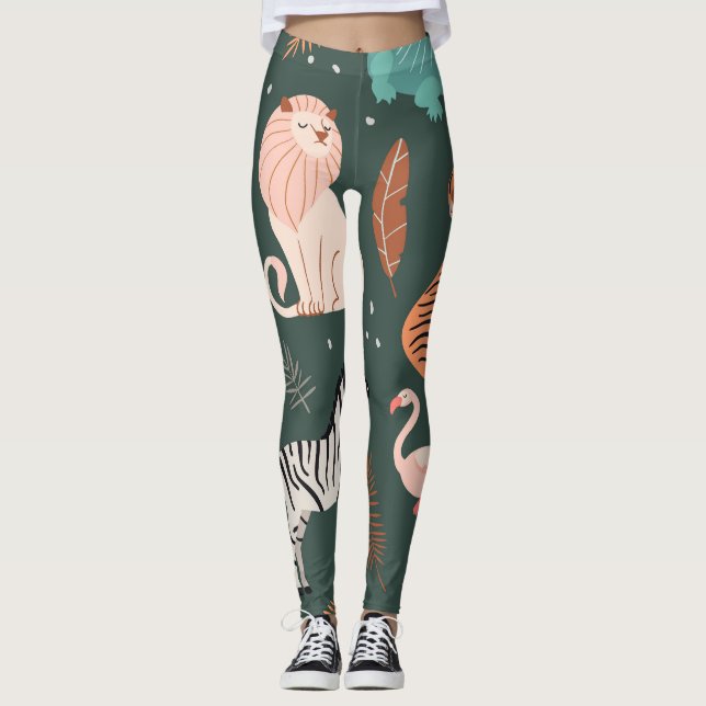 Leggings Animales exóticos: Patrón de niños tropicales oscu (Anverso)