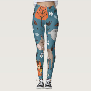 Leggings Animales forestales, azul, estilo escandinavo