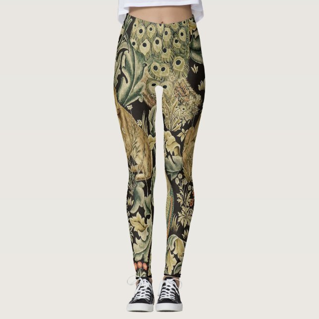 LEGGINGS ANIMALES FORESTALES, FOX, PEACOCK, CUIDADO EN FLOR (Anverso)