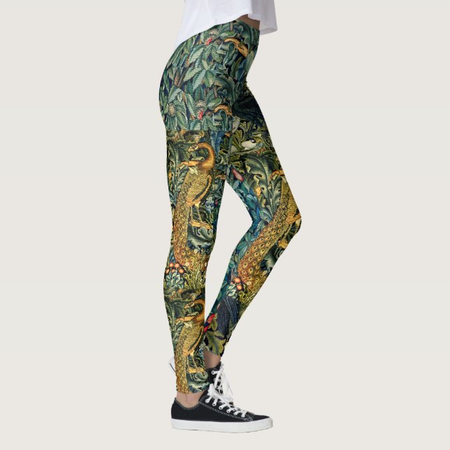 Leggings ANIMALES FORESTALES, RAVEN, FOX, PEACOCK Blue Gree (Derecha)