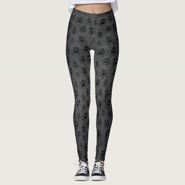 Leggings Animales imprimen ojeadas de pavo real negro sobre (Anverso)