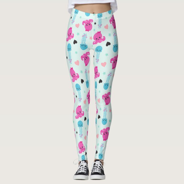 Leggings Animales marinos, vida marina, pulpo, medusas, cor (Anverso)