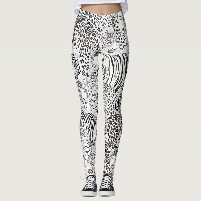 Leggings Animales modernos de leopardo blanco negro (Anverso)