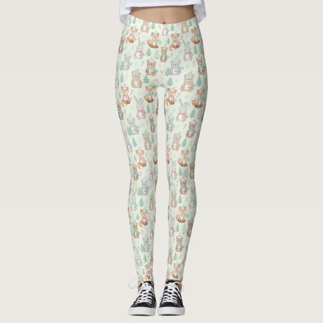 Leggings Animales Navideños Adorables Patrón Continuo (Anverso)