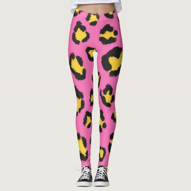 Leggings Animales rosados impresos Cheetah Leopard localiza (Anverso)