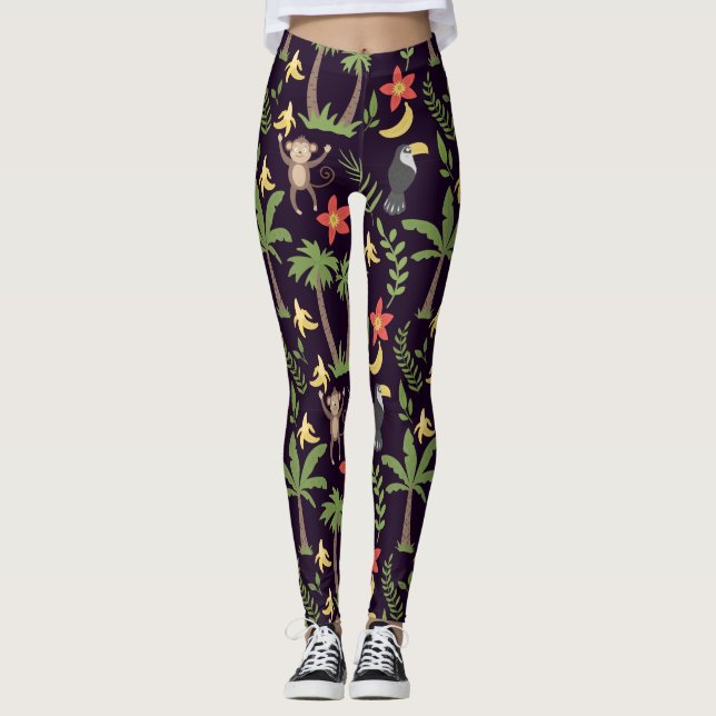 Leggings Animales tropicales de mono y macao sin costura (Anverso)