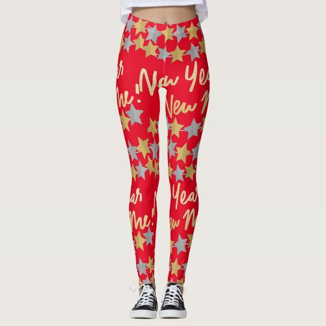 Leggings Año Nuevo, Feliz Año Nuevo 2022 Rojo festivo (Anverso)