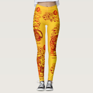 Leggings Año nuevo lunar chino con el amarillo del Relieve 
