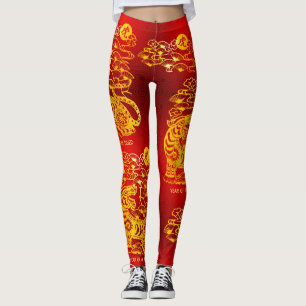 Leggings Año nuevo lunar chino rojo Relieve metalizado dora