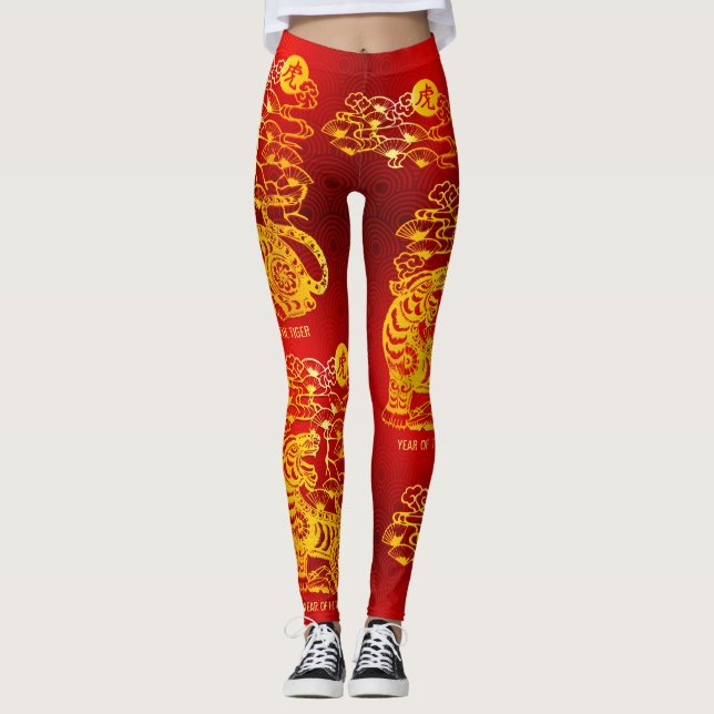 Leggings Año nuevo lunar chino rojo Relieve metalizado dora (Anverso)