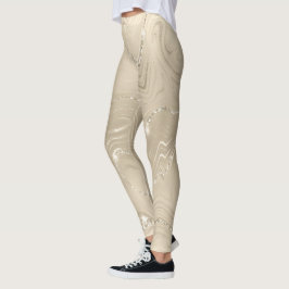 Leggings Antecedentes de champán Purpurina blanco y beige