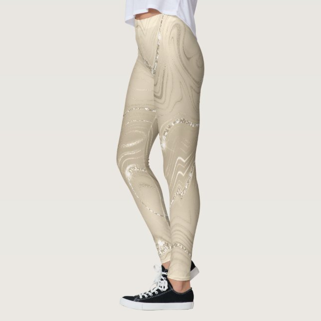 Leggings Antecedentes de champán Purpurina blanco y beige (Izquierda)