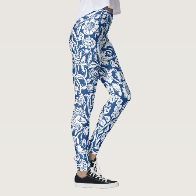 Leggings Antiguo blanco floral sobre azul (Derecha)