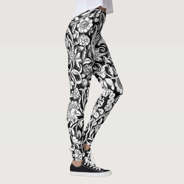Leggings Antiguo blanco floral sobre negro (Derecha)