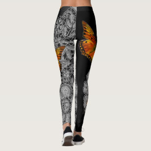 LEGGINGS ANTIGUO LACE PATRÓN NEGRO MARIPOSAS