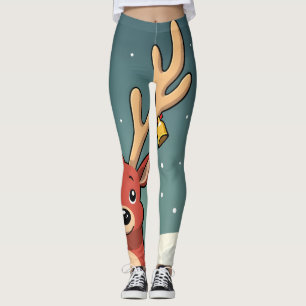Leggings Antillas de renos con jingle en rojo y tan