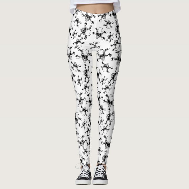 Leggings Aparato de Halloween - Calavera y huesos cruzados  (Anverso)
