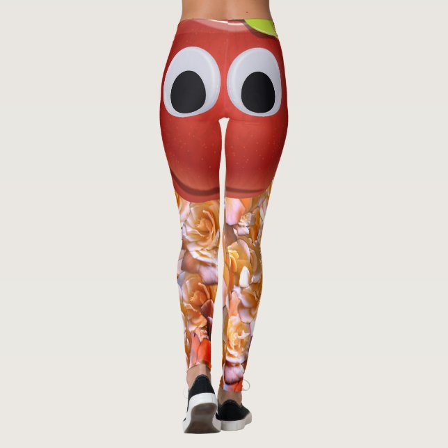 Leggings Apple, fruta roja con ojos de googre - Cara cómica (Reverso)