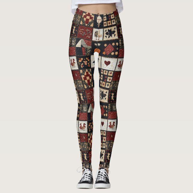 Leggings Appliqué y geométrico primitivo de la granja (Anverso)