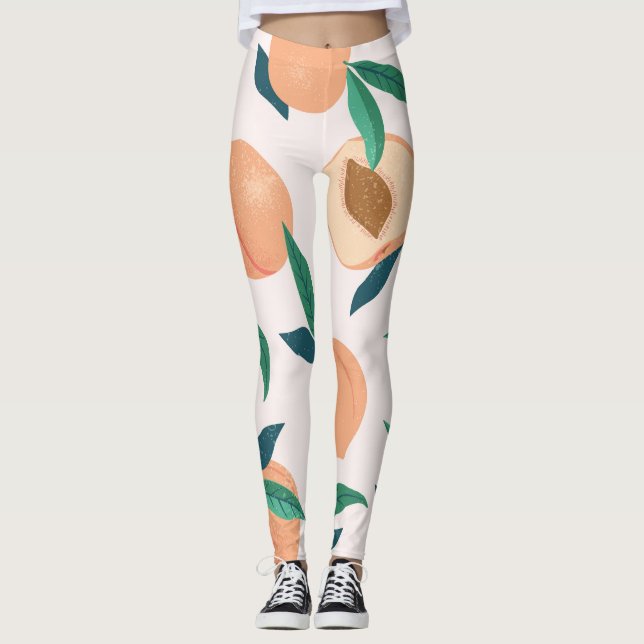 Leggings Apricot De Peach: Patrón Tropical Sin Marea. (Anverso)