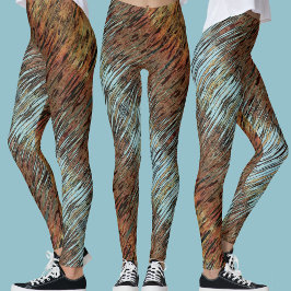 Leggings Aqua Azul Marrón y Naranja Tribal Abstracto