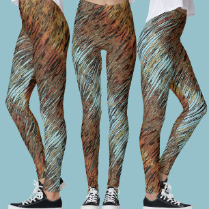 Leggings Aqua Azul Marrón y Naranja Tribal Abstracto