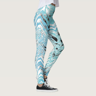 Leggings Aqua Blue Black Chevron ZigZag