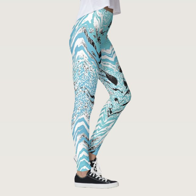 Leggings Aqua Blue Black Chevron ZigZag (Derecha)