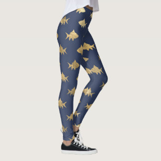 Leggings Aqua Blue Goldfish Mermaid Design Blue Purpurina