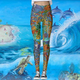 Leggings Aqua Blue Sea Resumen Art Octopus Moda moderna