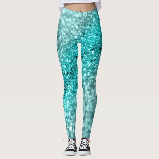 Leggings Aqua Ocean Bokeh Purpurina #1 (Purpurina falso) #d (Anverso)