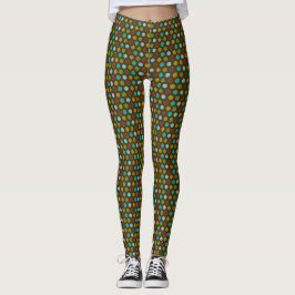 Leggings Aqua retro, puntos de polka verde y marrón