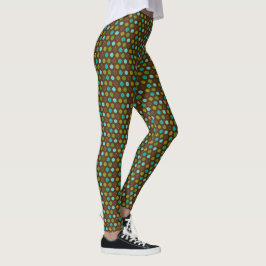 Leggings Aqua retro, puntos de polka verde y marrón