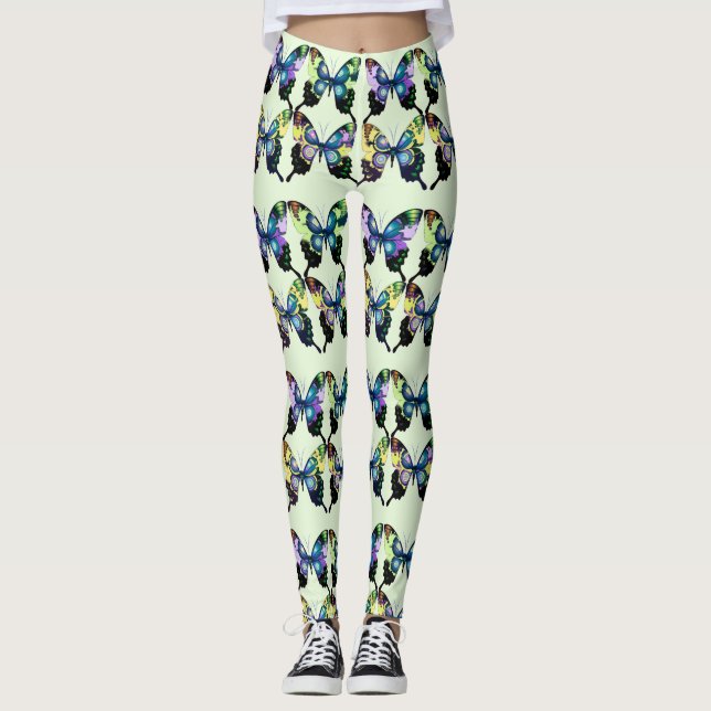 Leggings Aqua, rosa y amarillo - Mariposas elegantes (Anverso)